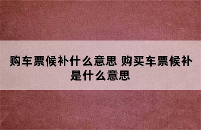 购车票候补什么意思 购买车票候补是什么意思